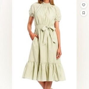 Vintage 70s Alex Marie Mint Green Swiss Dot Dress Size 14 Modest‎ Mock Neck